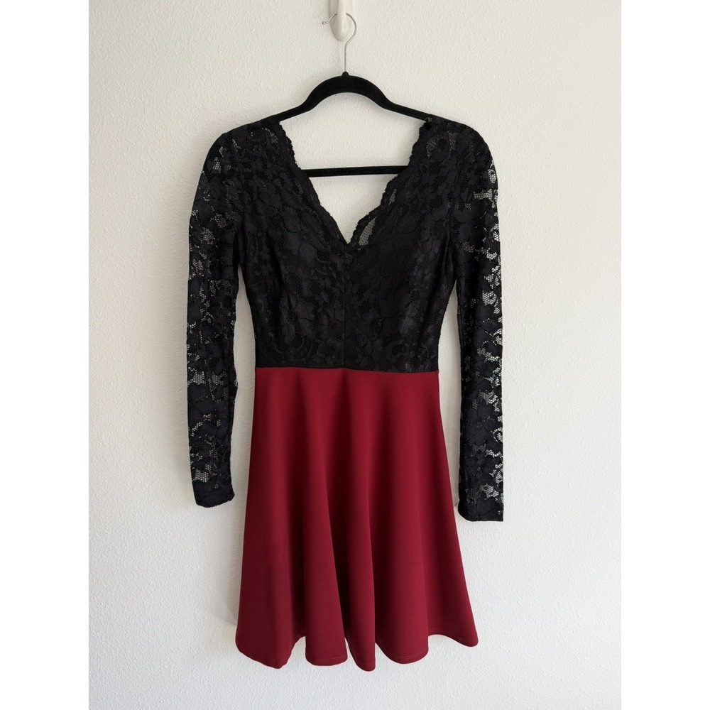 B. Darlin Lace Long Sleeve black lace and red dress. Size 5/6.